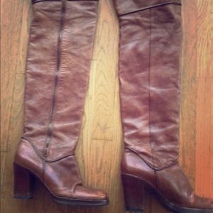 over the knee leather boots - camel/tan color